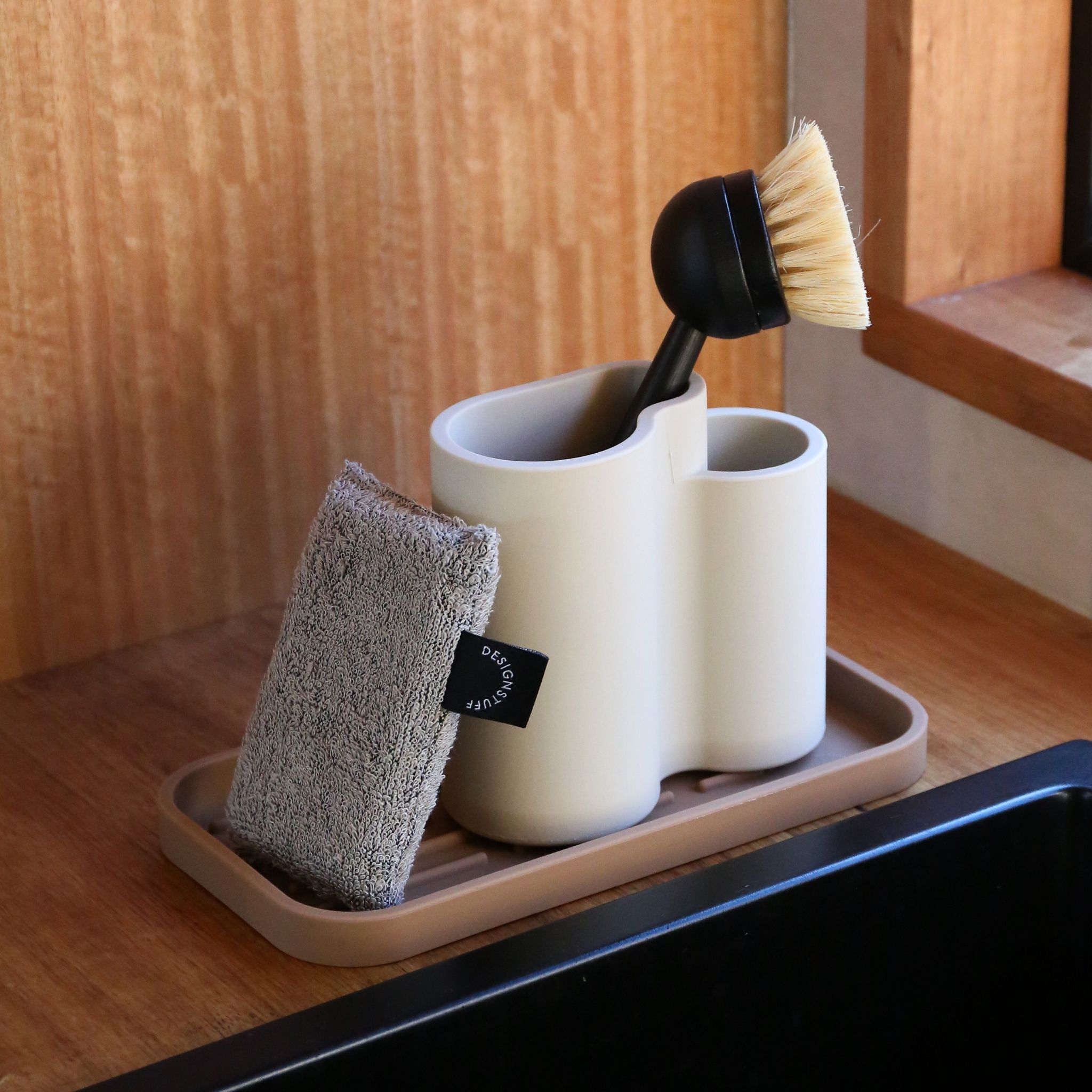 Eco-Friendly Dish Brush with Wooden Handle - Biodegradable Kitchen Cleaning Brush for Sinks, Dishes, and Pots - Sustainable Dishwashing Brush for Eco-Conscious Homes (Black)