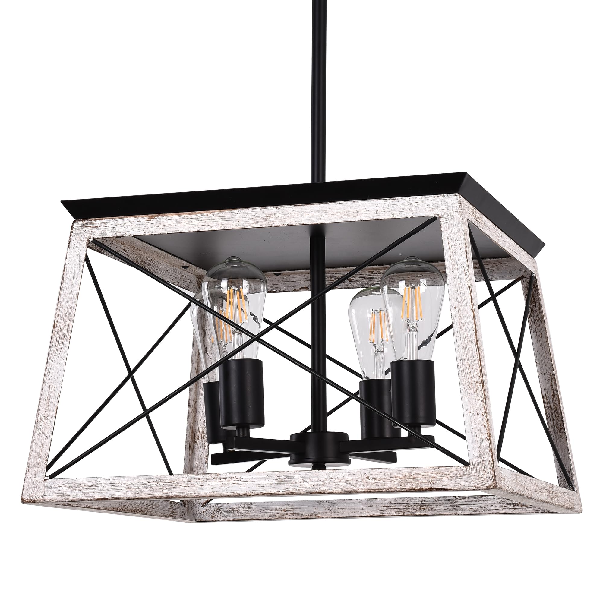 Rustic Farmhouse Chandelier - 4-Light White Wood Distressed Pendant Light for Dining Room, Kitchen Island, Entryway, Hallway & Foyer | Perfect for Country-Style Home Decor and Cozy Gatherings