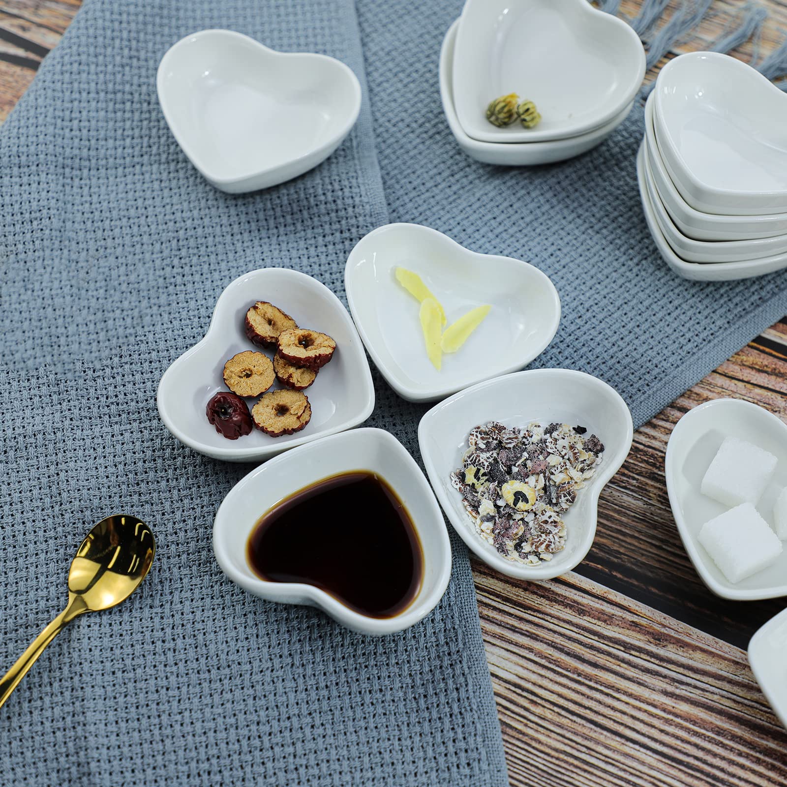 Heart-Shaped Ceramic Sauce Bowls Set of 80 - Multipurpose Serving Dishes for Sushi, Appetizers, Seasoning & Dipping - Perfect for Restaurants, Dinner Parties & Home Entertaining