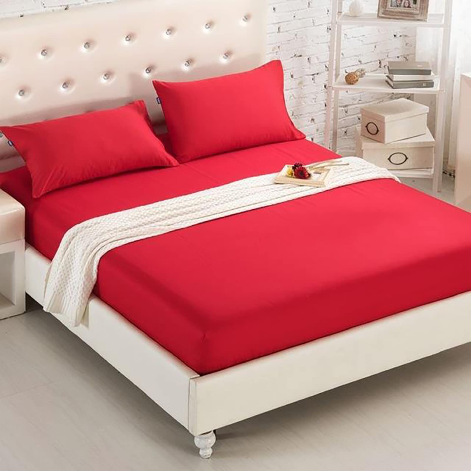 ANJENLY Solid Color Fitted Bed Sheet Set - 100% Cotton & Polyester Blend - Full/Queen/King Size - Modern Minimalist Bedding (No Pillowcase) - Perfect for Guest Rooms, Dorms & Master Bedrooms