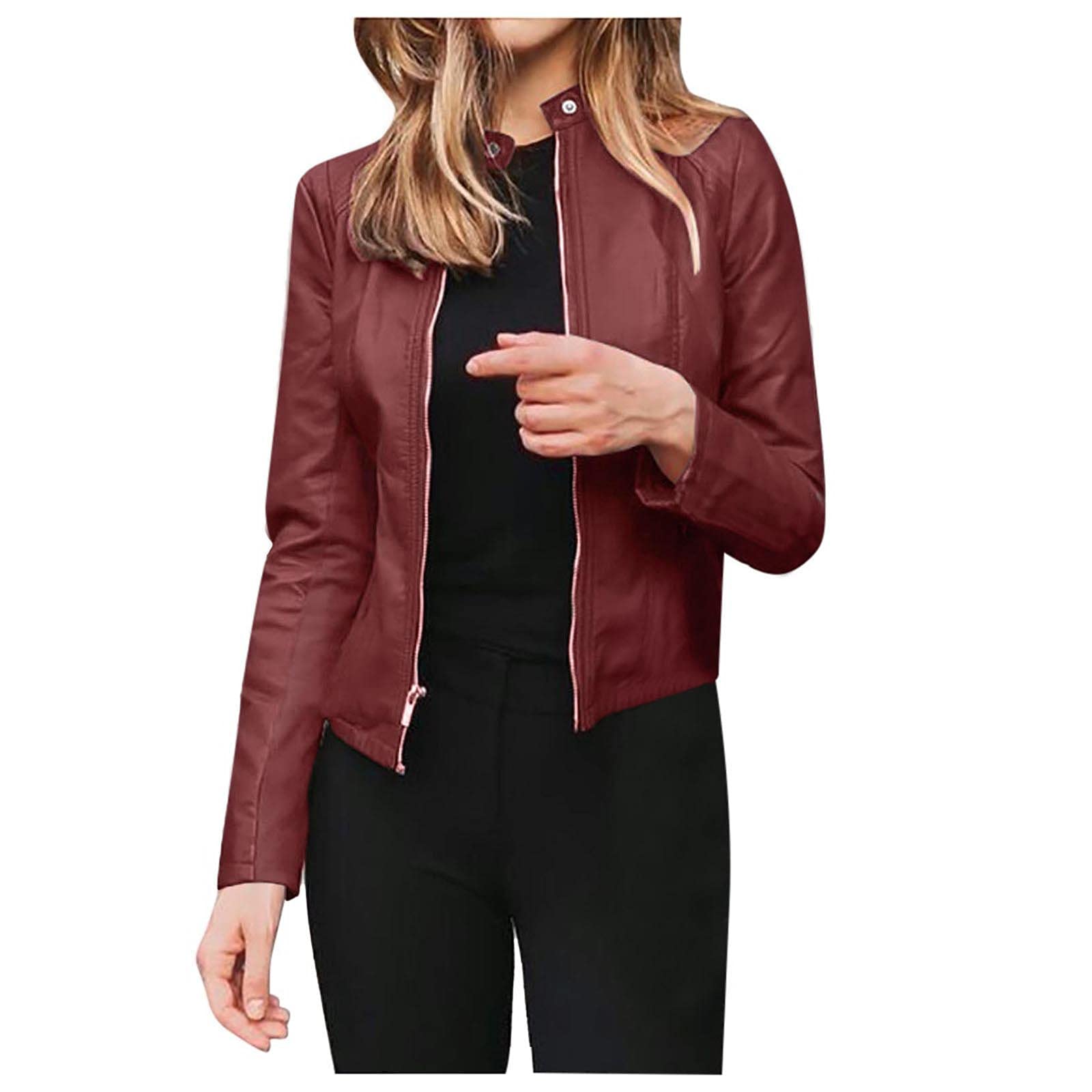 Women's Faux Leather Jacket - Oversized Bomber Moto Style Cropped Trench Coat Blazer for Casual Outfits & Night Out | Vegan Leather Jacket for Women Fashion