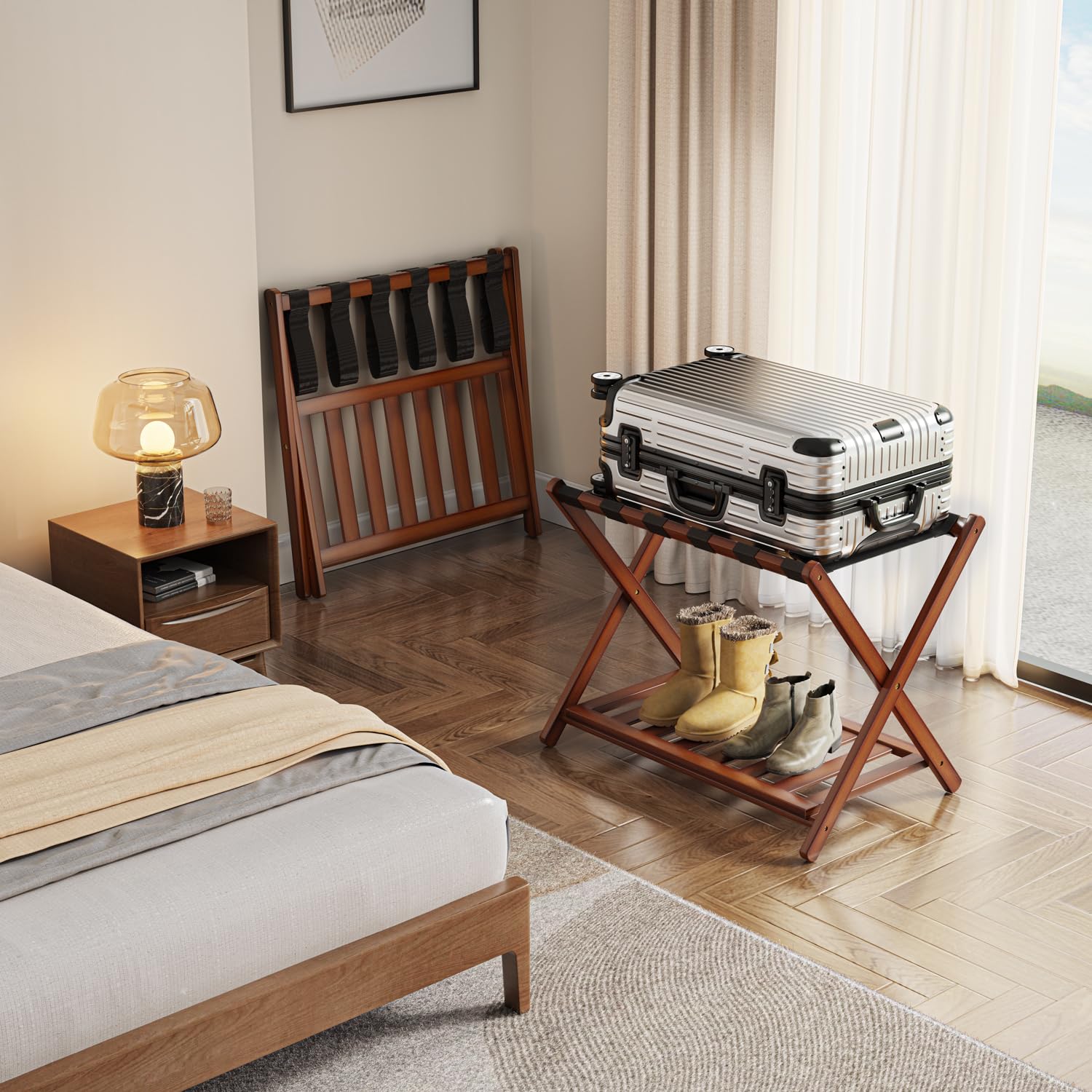 2 Pack Bamboo Luggage Rack for Guest Room & Hotel - 26.77