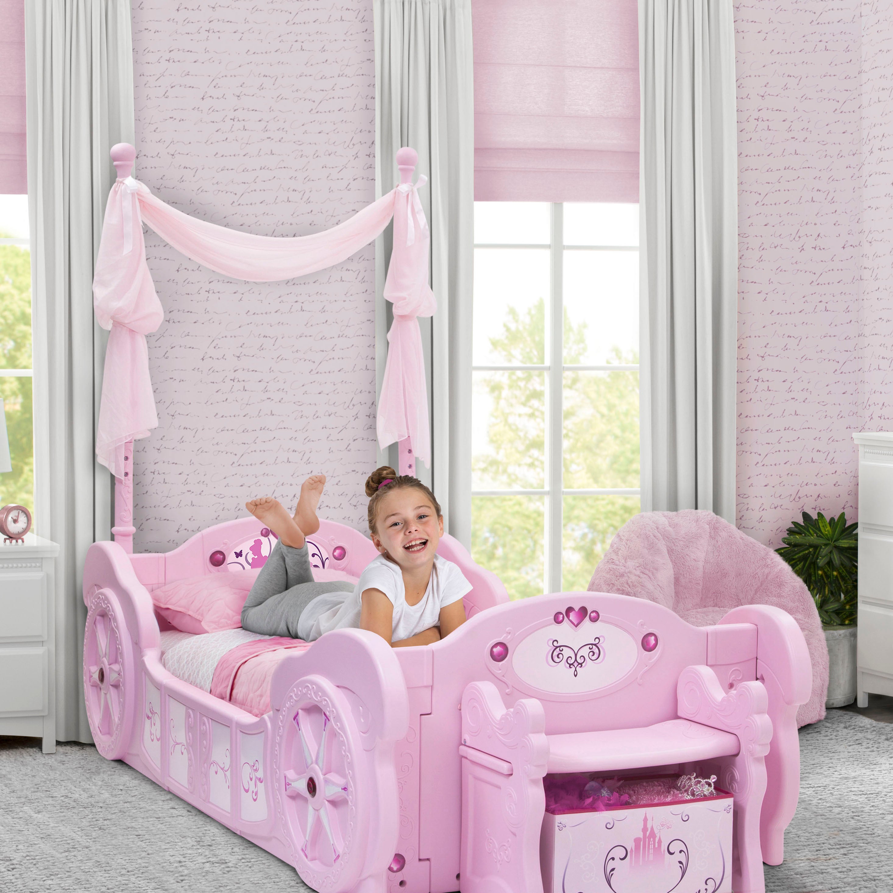 Princess Carriage Convertible Toddler to Twin Bed - Kids Furniture for Girls Room Decor & Nursery - Perfect for Birthday Gifts & Bedroom Makeover