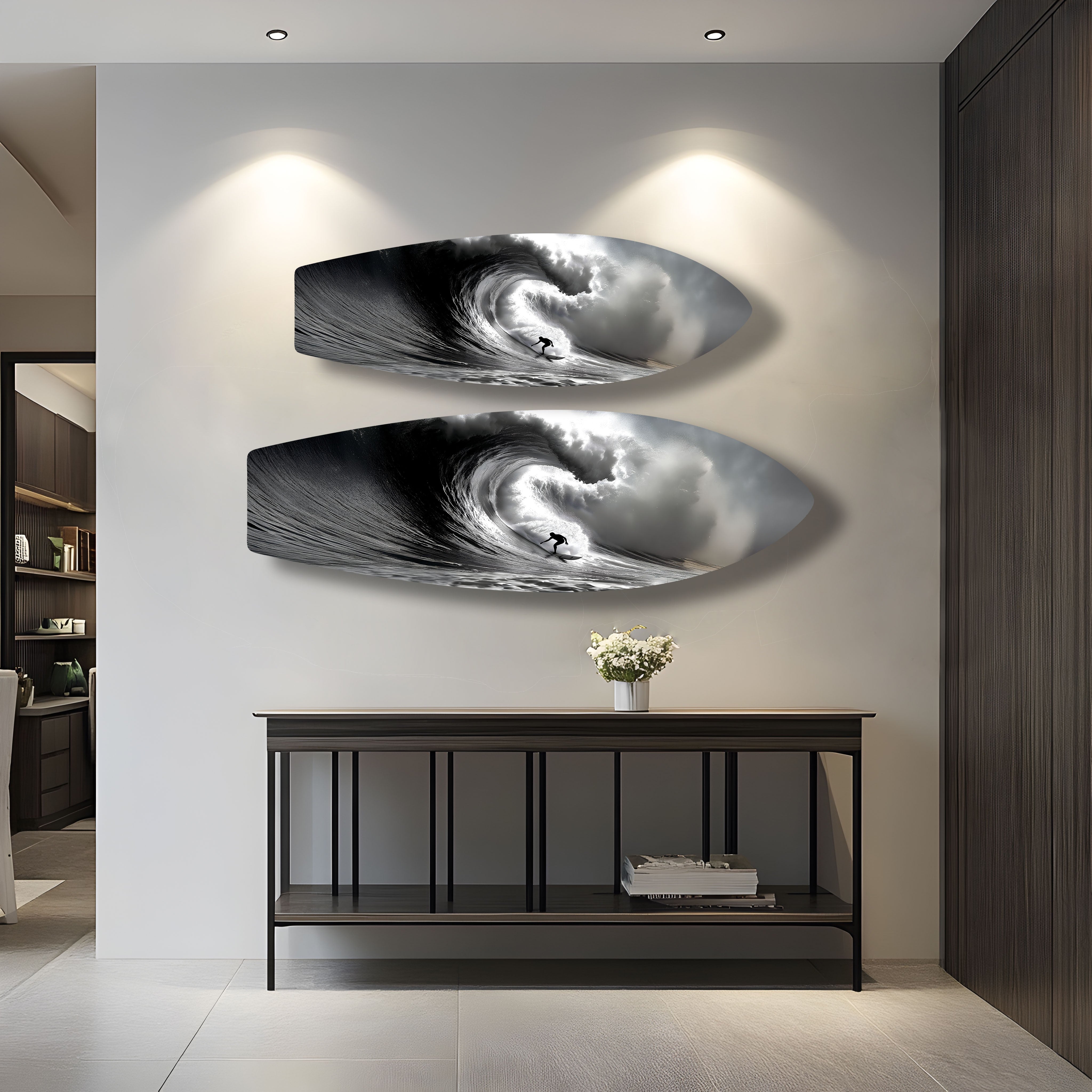 Black and White Surfboard Wall Art - Coastal Decor for Beach House, Surf Shop & Ocean-Themed Rooms - Perfect for Living Room, Bedroom or Office