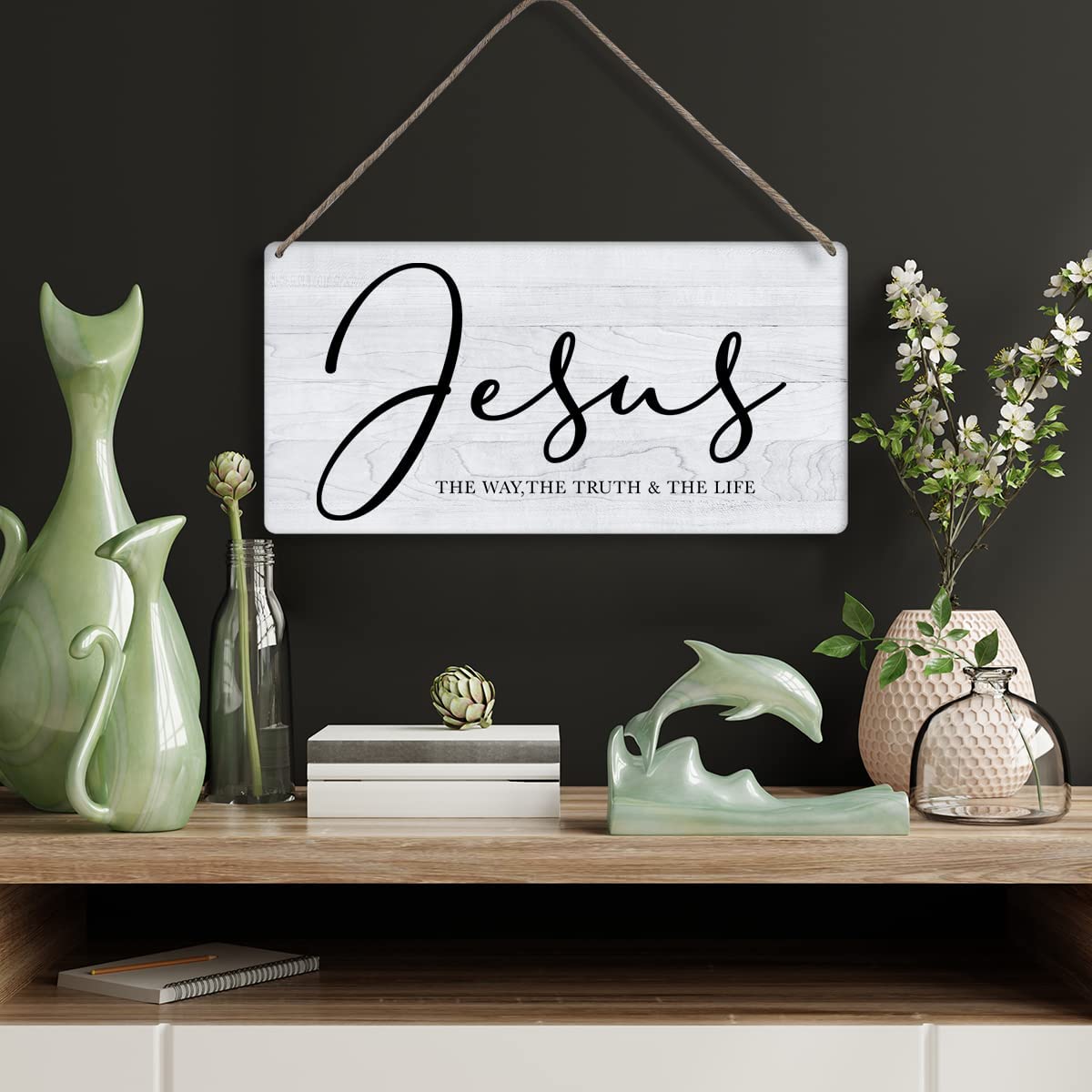 Jesus the Way Truth Life Wooden Wall Plaque - Rustic Christian Home Decor with Bible Verse - Perfect for Living Room, Bedroom & Church