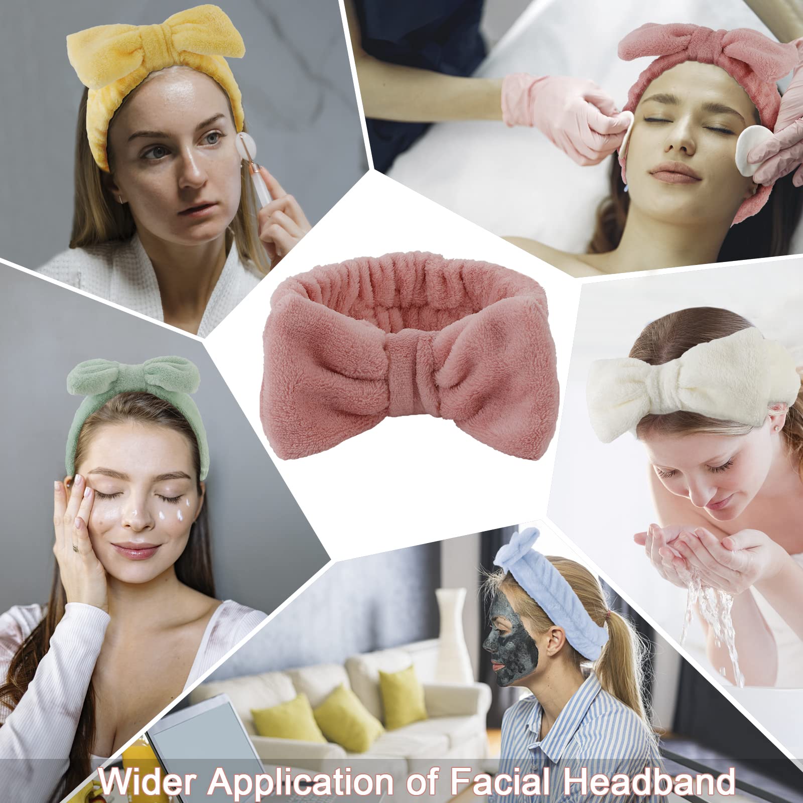 Ondder 8 Pack Soft Fluffy Bow Hairbands for Women - Washable Spa Headbands for Face Washing, Makeup, Skincare & Beauty Routine - Perfect for Salon, Home Spa & Daily Use - 8 Count Set