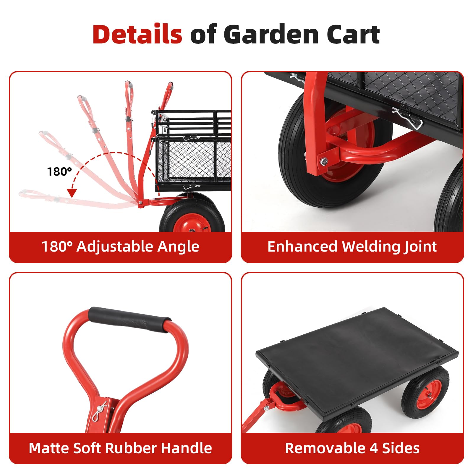 GARVEE 1400lbs Heavy Duty Steel Garden Cart - Removable Mesh Sides Utility Wagon with 2-in-1 Rotating Handle & 16