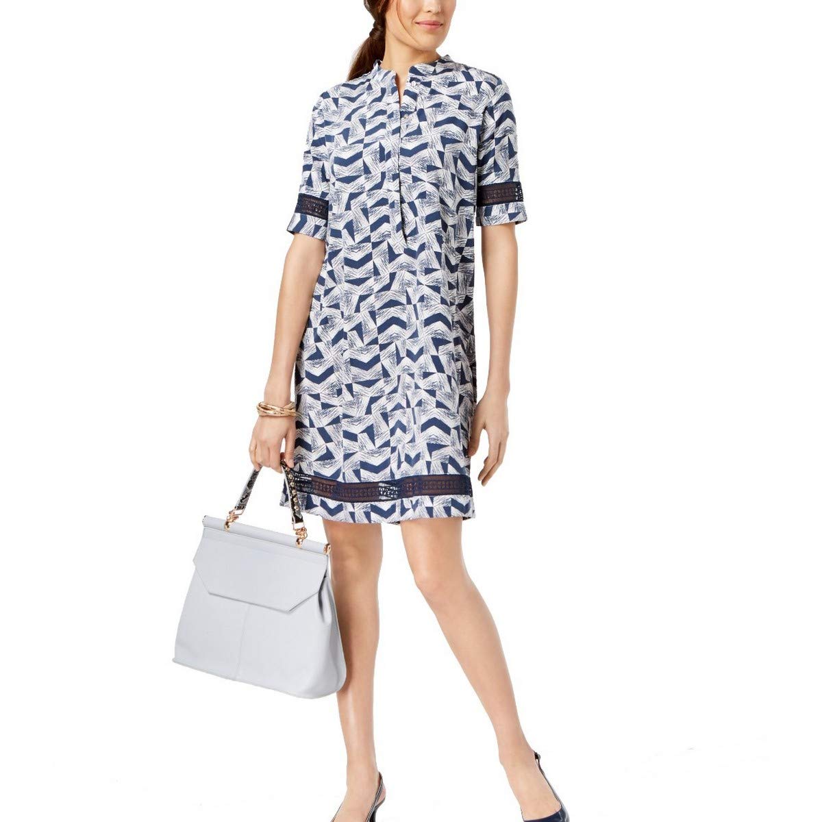 ALFANI Women's Summer Crochet Trim Shirt Dress - Casual Flowy Midi Dress for Beach, Vacation & Everyday Wear