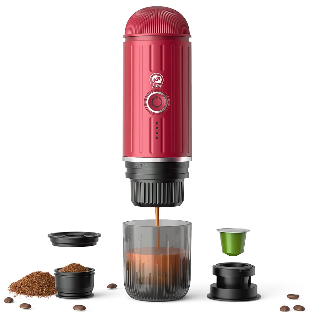 BENFUCHEN Portable Espresso Machine with USB-C Charging & Self-Heating - 19 Bar Mini Electric Coffee Maker for Travel, Camping, Hiking - Compatible with Ground Coffee & NESPRESSO Pods (Red) - Perfect for Outdoor Adventures & Office Use