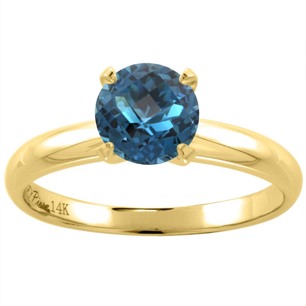 14K White Gold Natural London Blue Topaz Solitaire Engagement Ring for Women - Round 7mm, Size 5-10 | Elegant Wedding, Proposal & Anniversary Jewelry Gift