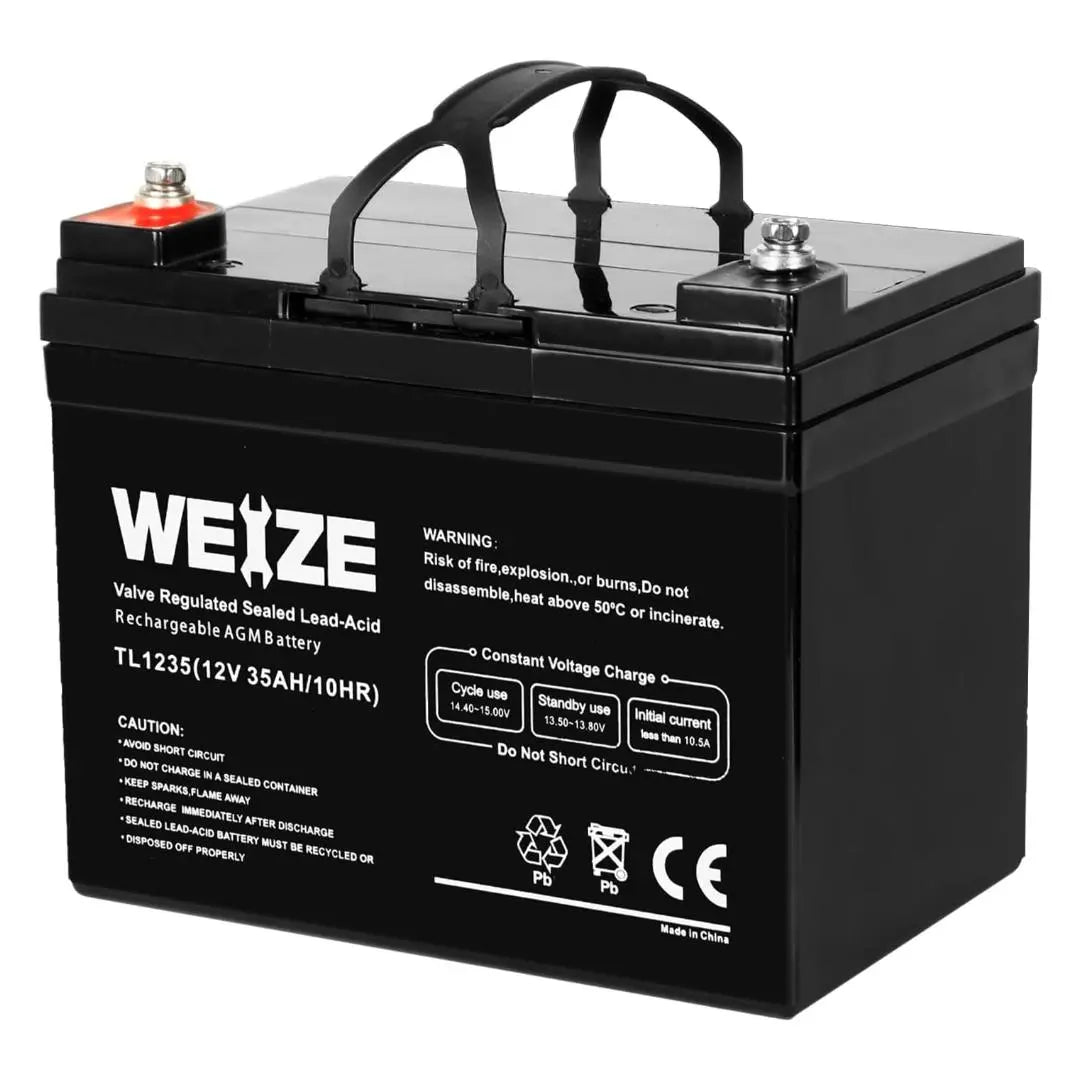 WEIZE 12V 35Ah Deep Cycle AGM Battery for Solar Power, RV, Marine & Off-Grid Applications - Maintenance-Free SLA Battery with Long Lifespan