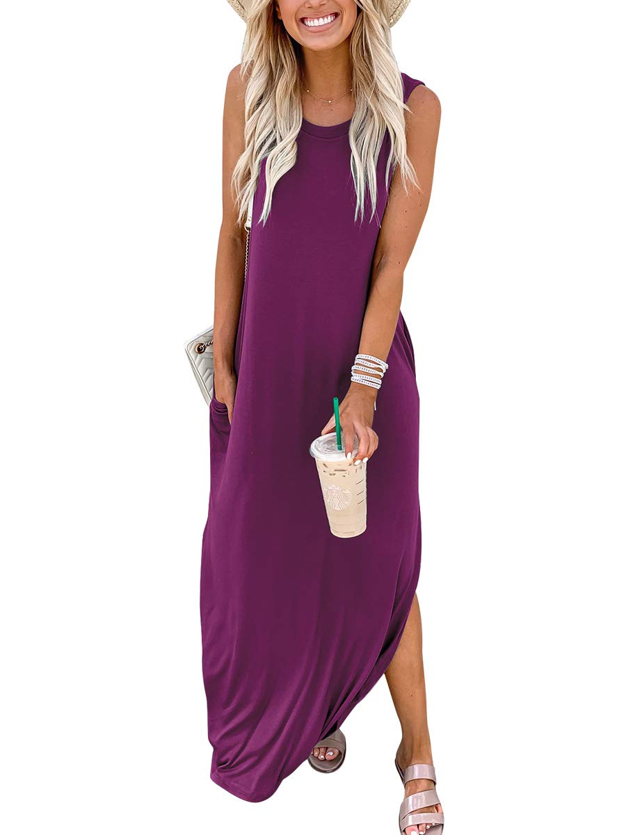 ANRABESS Women's Casual Loose Sleeveless Maxi Sundress with Side Slit - Flowy Beach Cover Up Dress for Summer Vacation, Travel, and Outdoor Activities