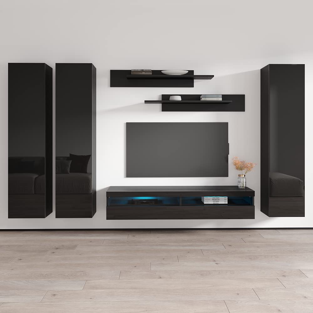 Modern Wall-Mounted TV Stand with Storage Shelves & LED Lights - 35