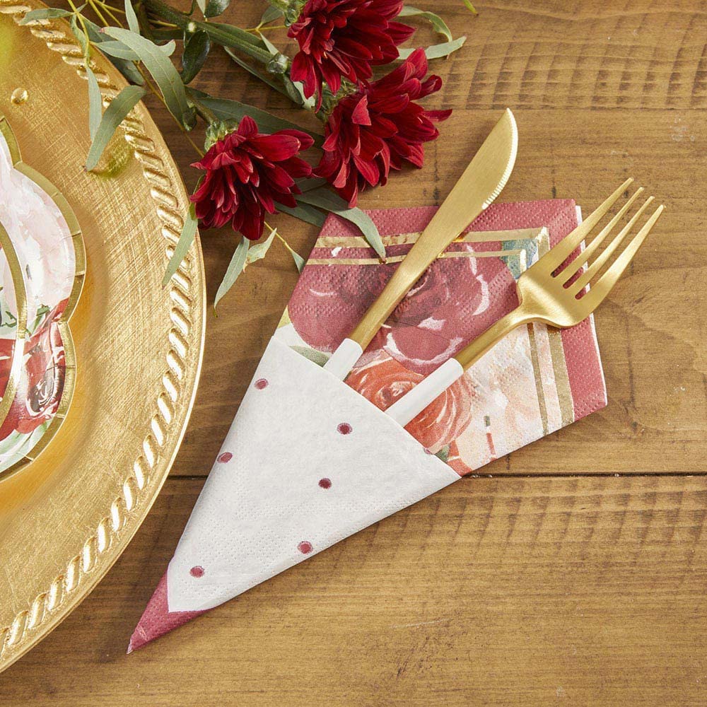 Kate Aspen 120-Count Burgundy Blush Floral Paper Napkins - 6.5 Inch 2-Ply Disposable Party Napkins for Weddings, Birthdays, Baby Showers & Anniversary Celebrations - Elegant Tableware for Dinner Parties, Bridal Showers & Special Events