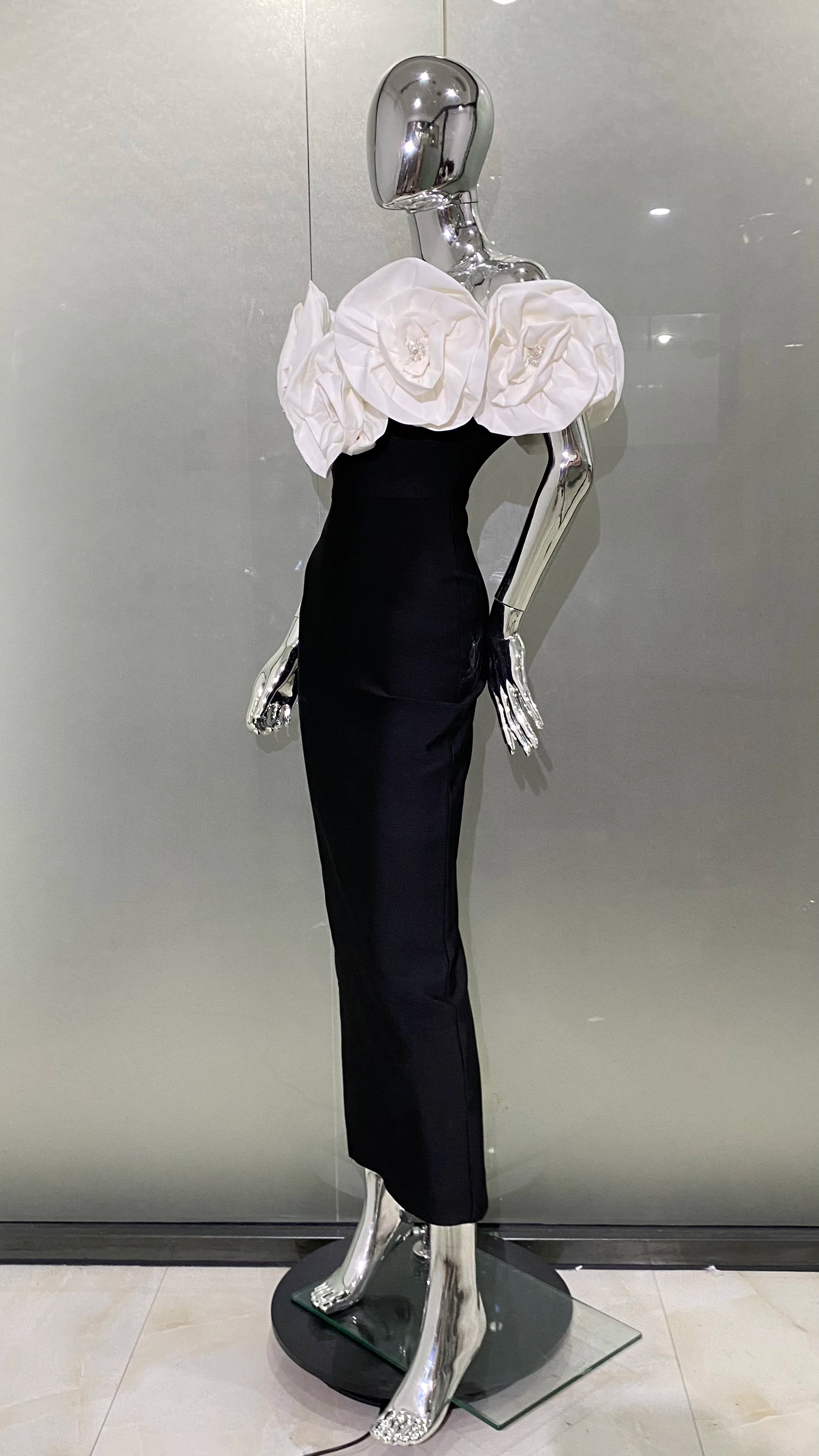 2024 New Women's Sexy Floral Off-Shoulder Bodycon Bandage Long Dress for Evening Parties, Date Nights & Special Occasions - Elegant & Fashionable Celebration Gown