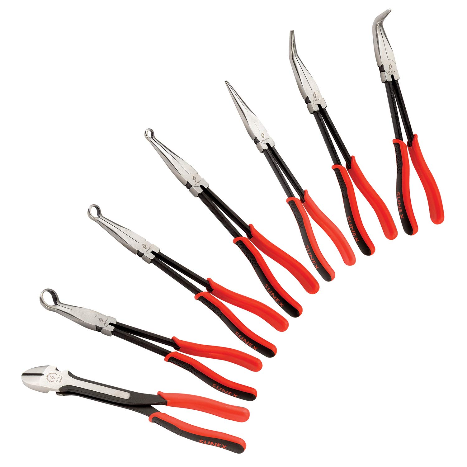 SUNEX TOOLS 3613V 7-Piece Long Reach Pliers Set - Professional Automotive & DIY Repair Tool Kit for Hard-to-Reach Areas - Perfect for Mechanics, Electricians, and Home Improvement Projects