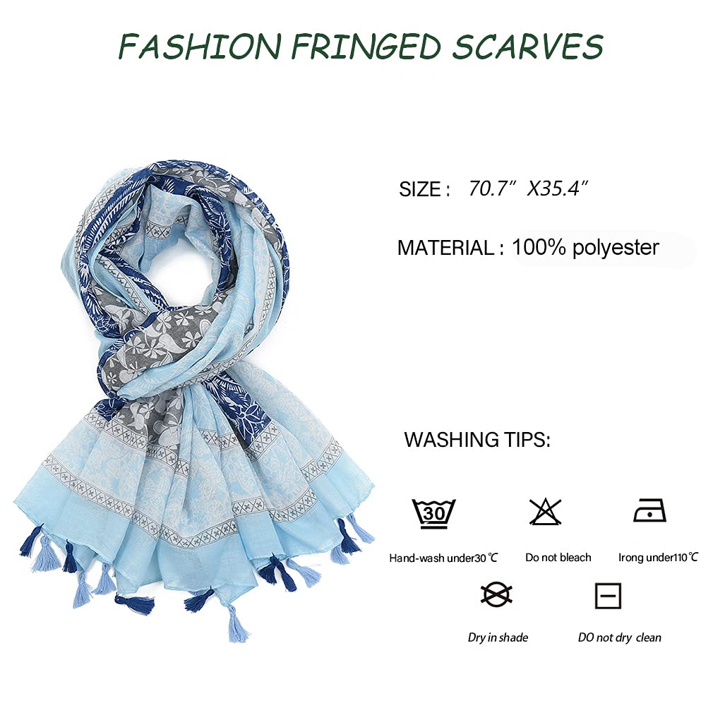 Yeieeo Boho Scarf for Women - Lightweight Floral Printed Fashion Shawl with Fringe for Fall & Winter | Perfect for Layering, Travel Accessories, and Bohemian Outfits