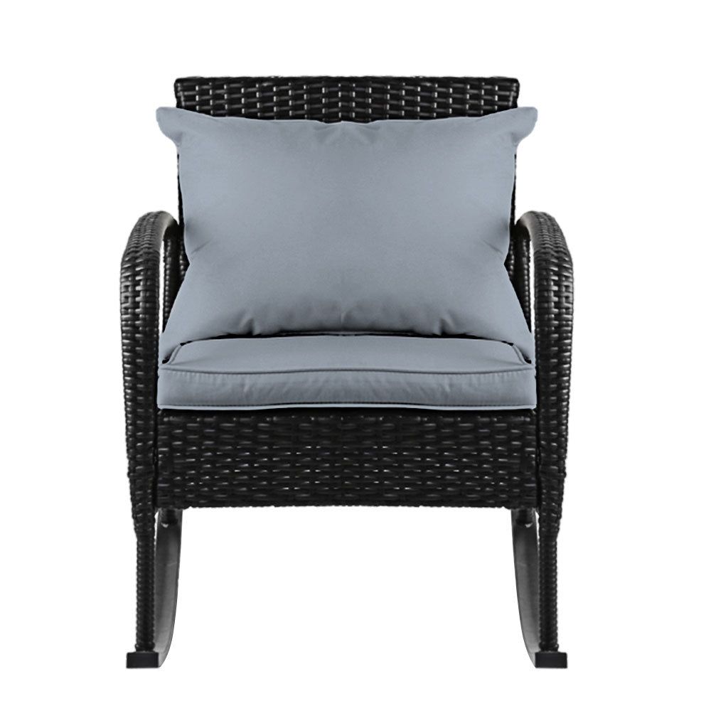 Gardeon Outdoor Rocking Chair - All-Weather Wicker Patio Lounge Chair with Cushion, Black - Perfect for Garden, Backyard, Poolside & Porch Relaxation
