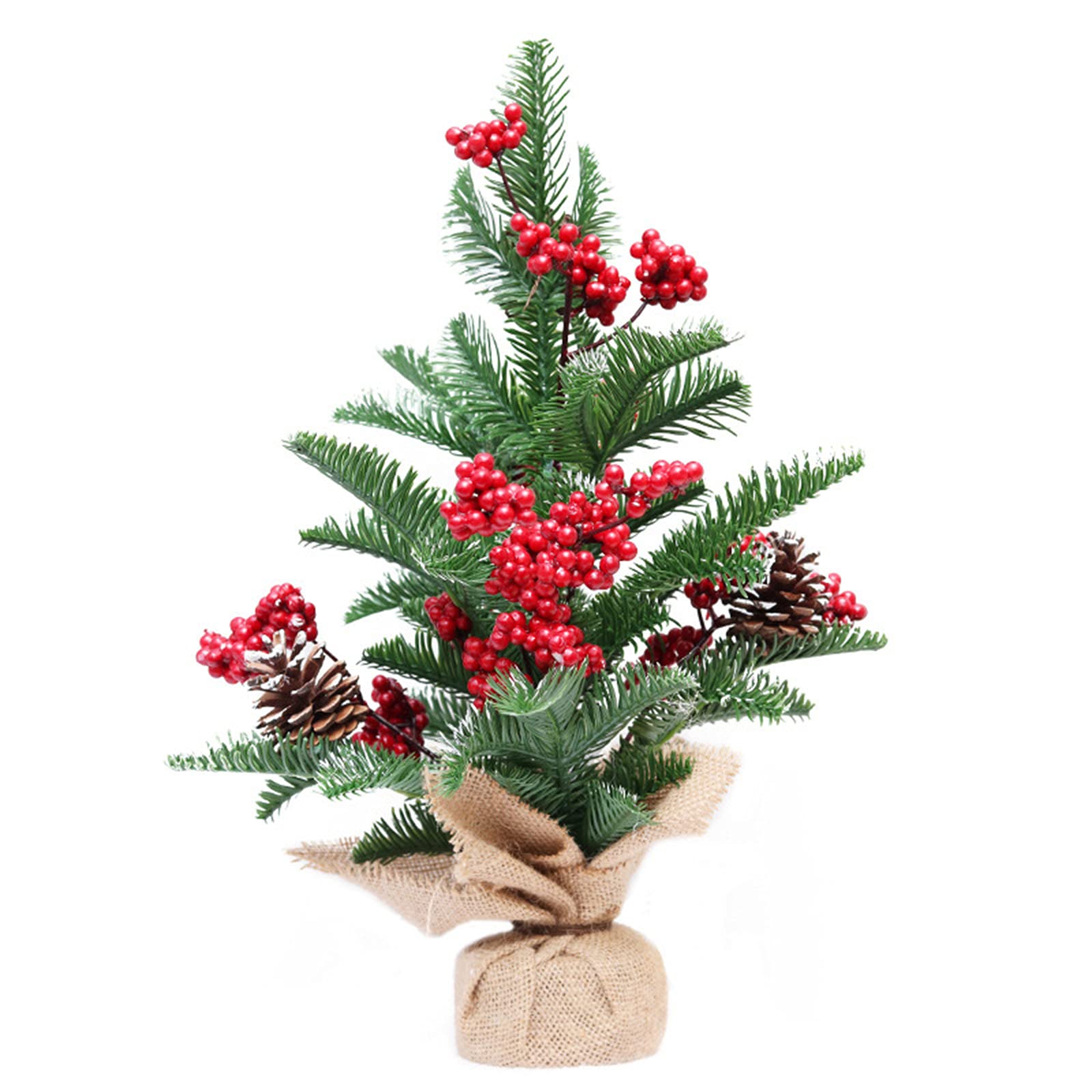 Goosacyon 24-Inch Artificial Mini Christmas Tree with Red Berries & Pine Cones - Tabletop Holiday Decor for Home, Office, Kitchen, Party | Perfect for Xmas DIY, Desk Decorations & Festive Centerpieces