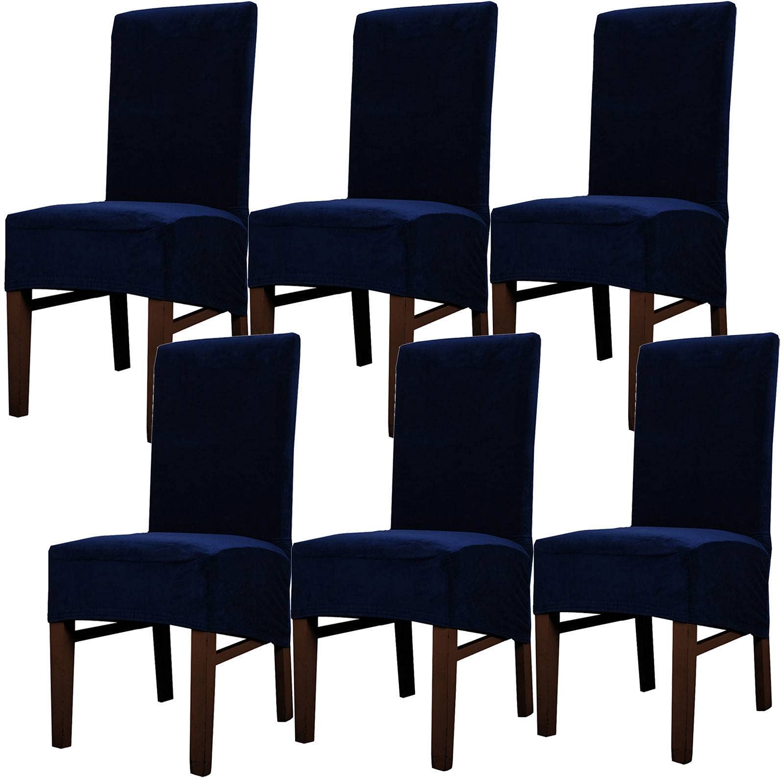 4-Piece Stretch Velvet Dining Chair Covers - Oversized Slipcovers for Home & Hotel Use - Thick Protector for Dining Room Chairs (Navy Blue) - Perfect for Everyday Dining & Special Occasions