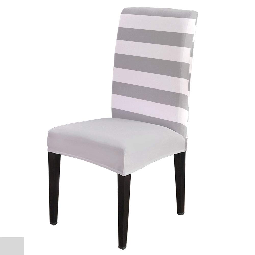 Grey White Striped Dining Chair Covers 6 Pack - Stretch Removable Seat Protector Slipcovers for Kitchen, Banquet, Wedding | Modern Design Home Decor for Dining Room & Party Events