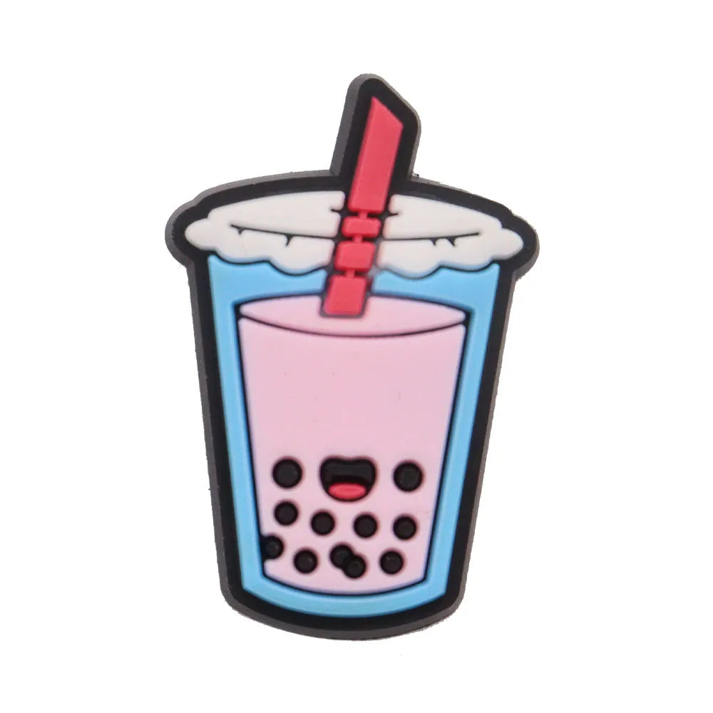 1PCS PVC Shoe Charms - Cute Bubble Tea Drink Rabbit Heart Sandals Decoration for Wristbands & Slippers | Fun Accessories for Kids, Girls Gift Ideas | Perfect for DIY Crafts, Party Favors & Fashion Styling