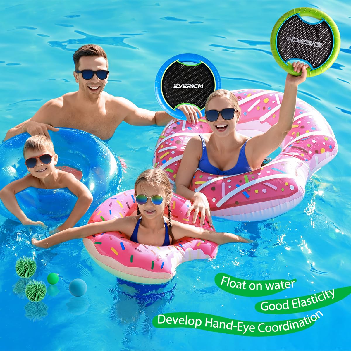 EVERICH TOY Trampoline Paddle Balls Set - Outdoor Games for Kids with 2 Rackets, 2 Rubber String Balls, 1 PVC Ball & 1 Foam Ball - Perfect for Beach, Lawn, Backyard & Park Fun Activities