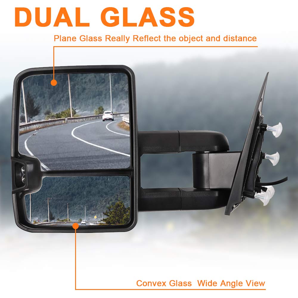 ROADFAR Towing Mirrors for GMC Sierra 2500/3500 HD (2015-2019) - Power Adjustable Heated LED Signal Mirrors with Puddle Light & Chrome Housing | Perfect for Towing, Camping & Heavy-Duty Truck Accessories