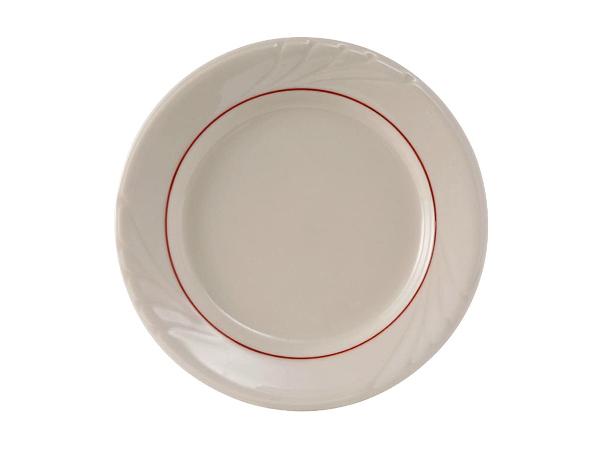 Tuxton China YBA-090 9-Inch Round Ceramic Plate with Wide Embossed Rim - Microwave, Dishwasher & Oven Safe Vitrified Dinnerware - Pack of 24 - Ideal for Healthcare Facilities, Restaurants & Home Dining