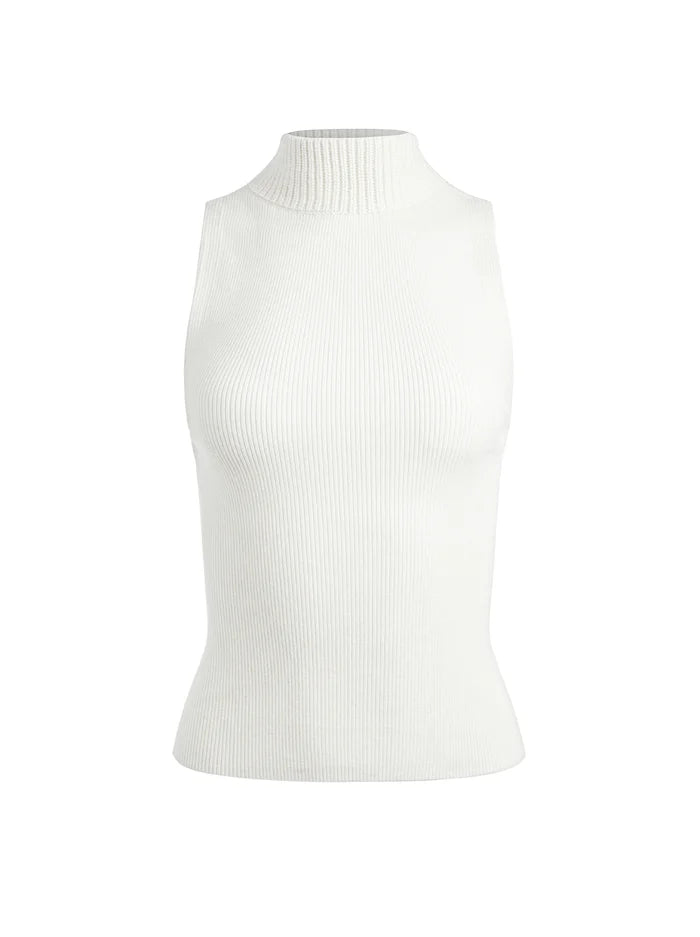 Darcey Turtleneck Sweater Tank Top for Women - Soft Ecru Knit Layering Piece - Perfect for Fall/Winter Fashion, Office Wear & Casual Outfits