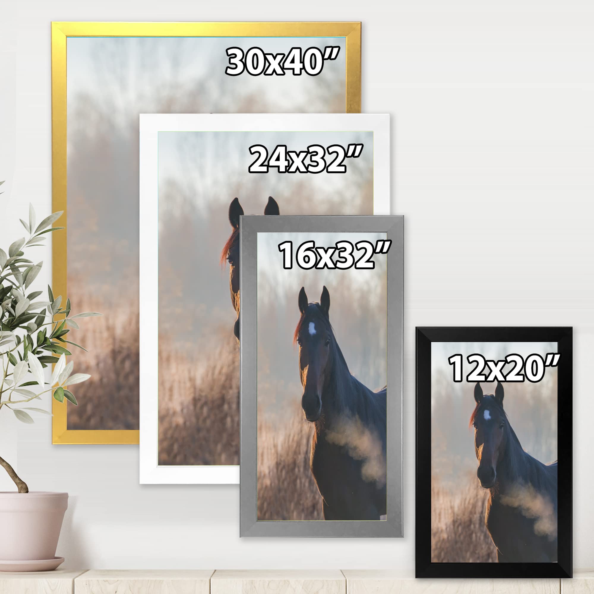DesignQ Framed Horse Portrait Wall Art - Autumn Morning Farmhouse Decor for Living Room, Bedroom & Office