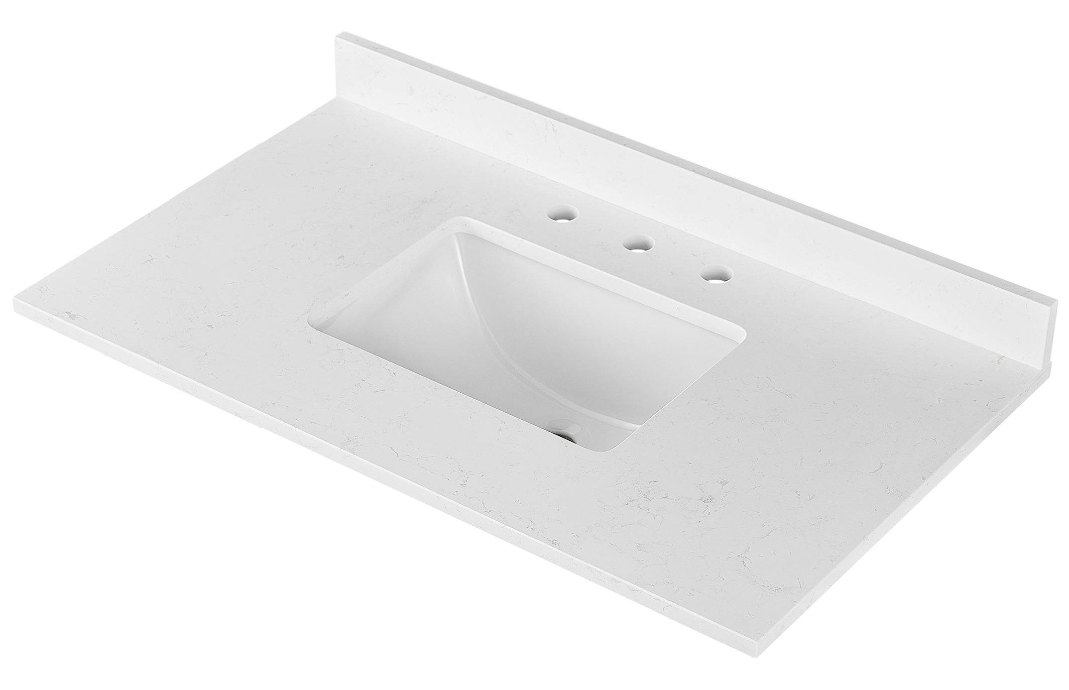 Amalfi 37W x 22D White Engineered Marble Bathroom Vanity Top with Rectangular Undermount Sink - Perfect for Modern Bathroom Renovations and Home Upgrades