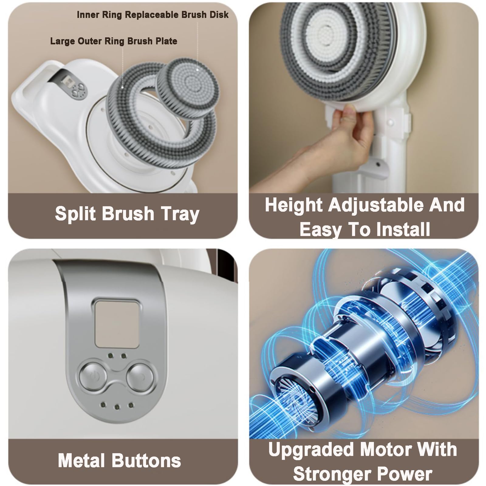 Electric Body Scrubber with 360° Rotation - 2-Speed Wall Mounted Shower Brush with 7in Head for Deep Cleansing & Exfoliation - Perfect for Back Scrubbing, Foot Care & Spa-Like Bath Experience