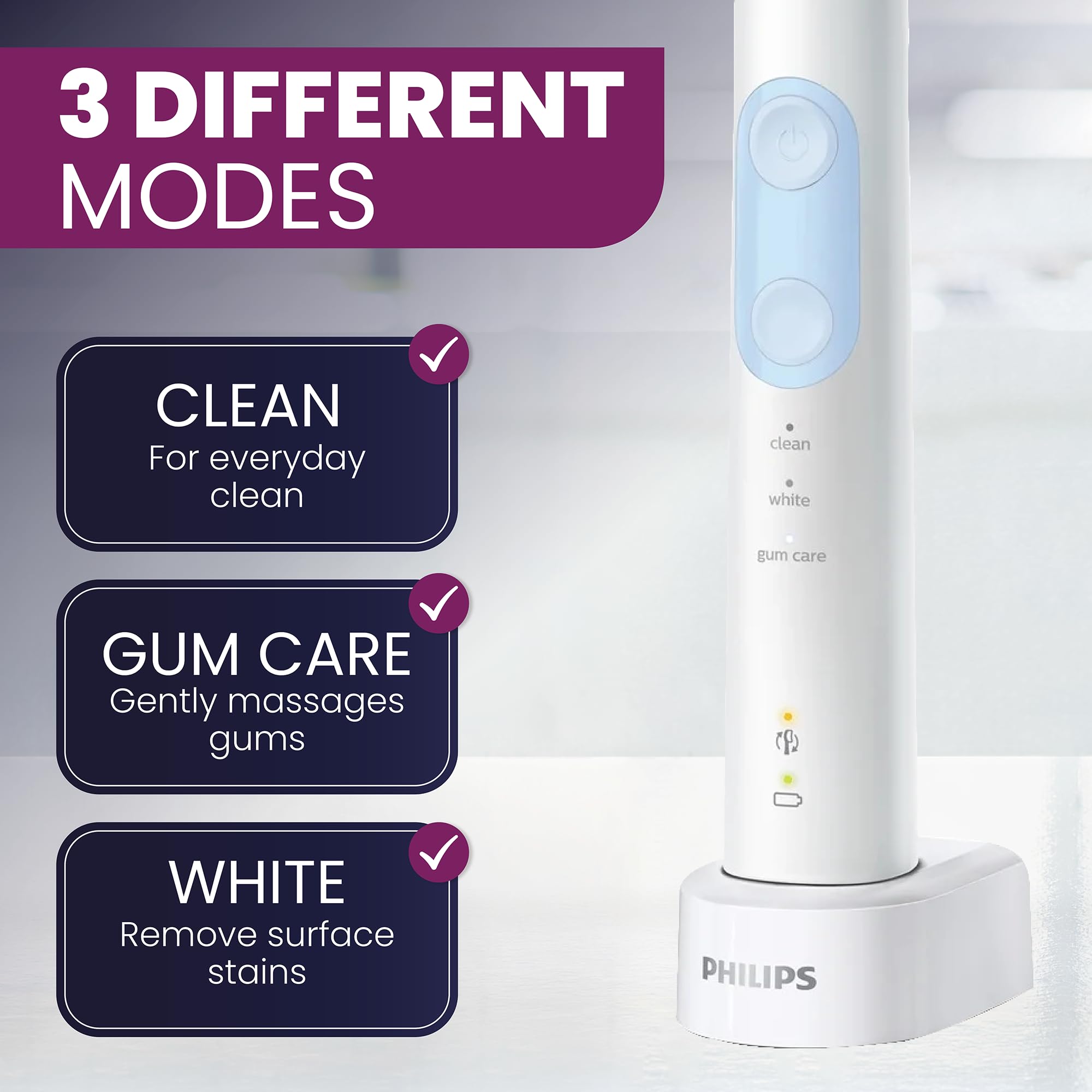 Philips Sonicare ProtectiveClean 6100 Rechargeable Electric Toothbrush with Pressure Sensor & Plaque Control Brush Head - Professional Sonic Toothbrush for Whitening, Gum Health & Deep Cleaning - Perfect for Travel, Home & Daily Oral Care