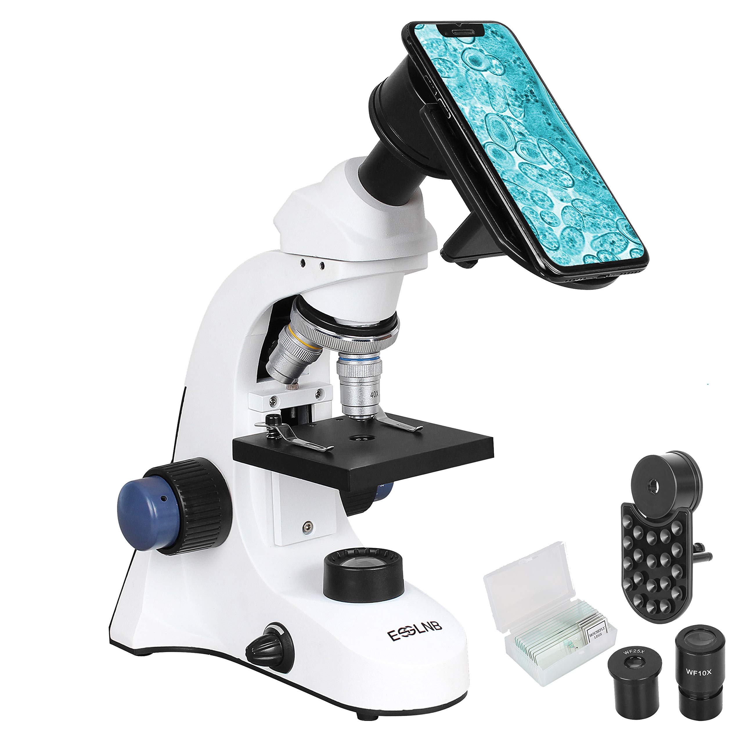 ESSLNB 1000X Microscope for Kids & Students - 40X-1000X Magnification Biological Compound Microscope with Phone Adapter, Dual Layer Stage, Abbe Condenser & Prepared Slides | Perfect for Science Class, Home Lab & STEM Learning