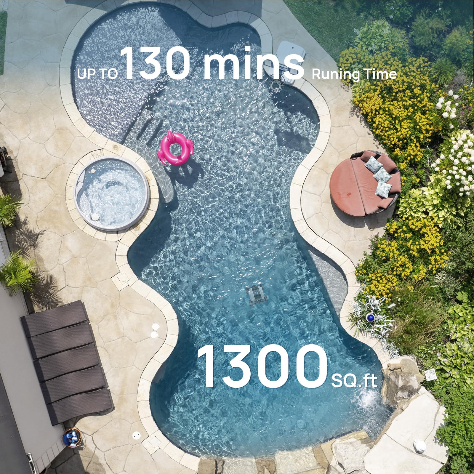 Best Cordless Robotic Pool Vacuum for Above Ground Pools - Powerful Suction, 130min Runtime, 6600mAh Battery - Ideal for Flat Pools Up to 1300 Sq.ft - Perfect for Weekly Cleaning & Maintenance of Small to Medium Pools