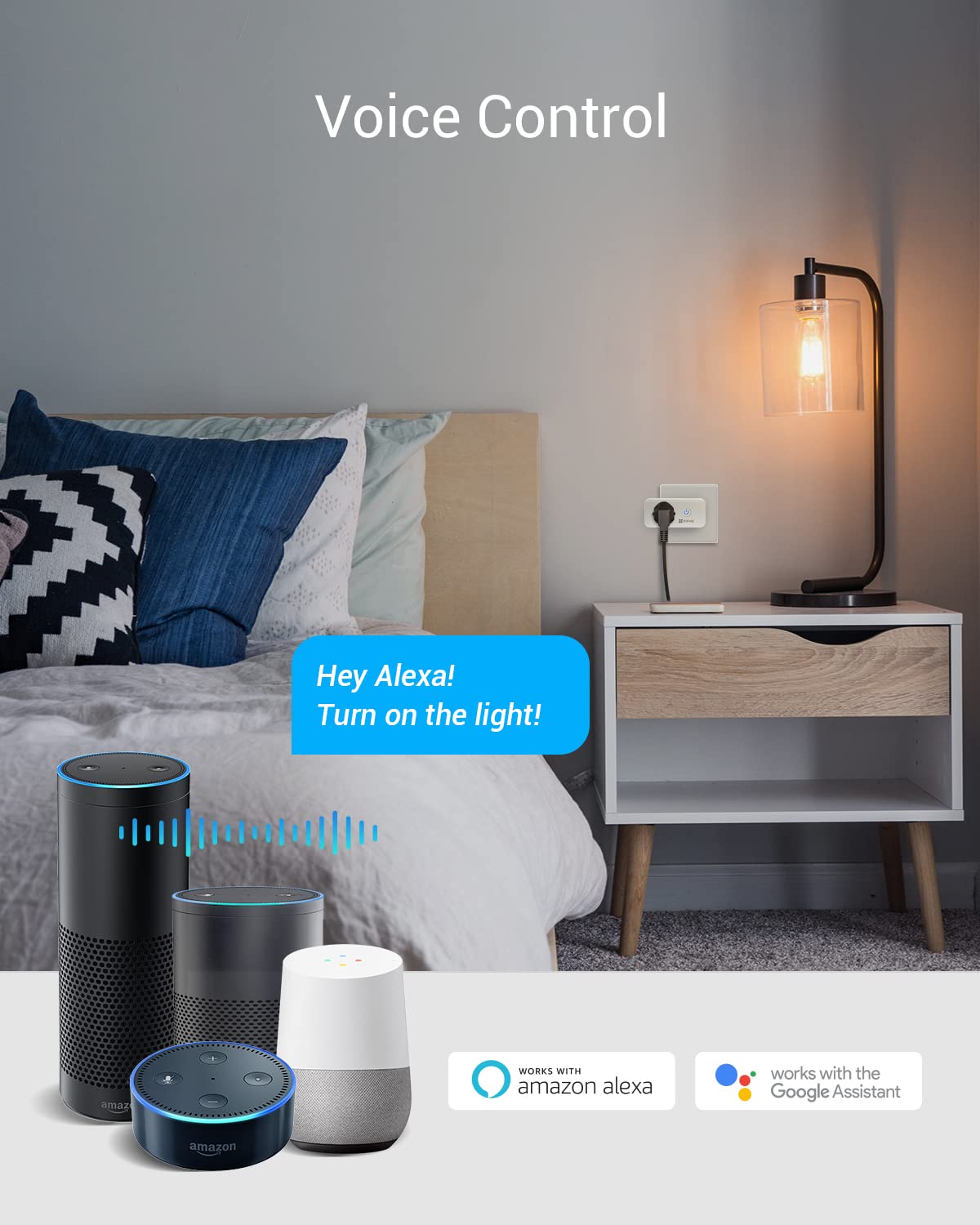 EZVIZ Smart Plug WiFi Outlet - Works with Alexa, Google Home & Echo - Remote Control Smart Home Device (White, 1 Pack) | Perfect for Lamps, Fans & Small Appliances