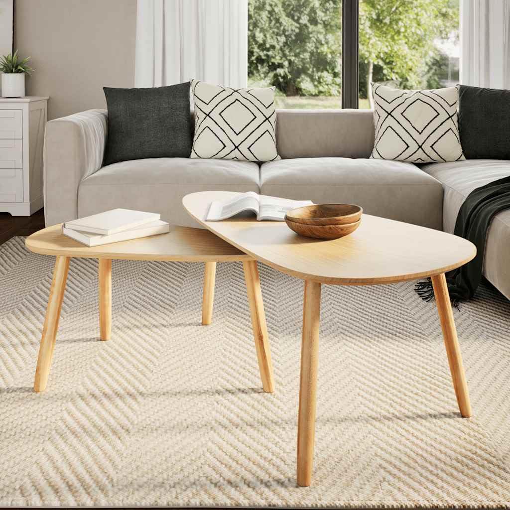 2-Piece Solid Pinewood Coffee Table Set - Rustic Brown Finish for Living Room & Lounge Decor