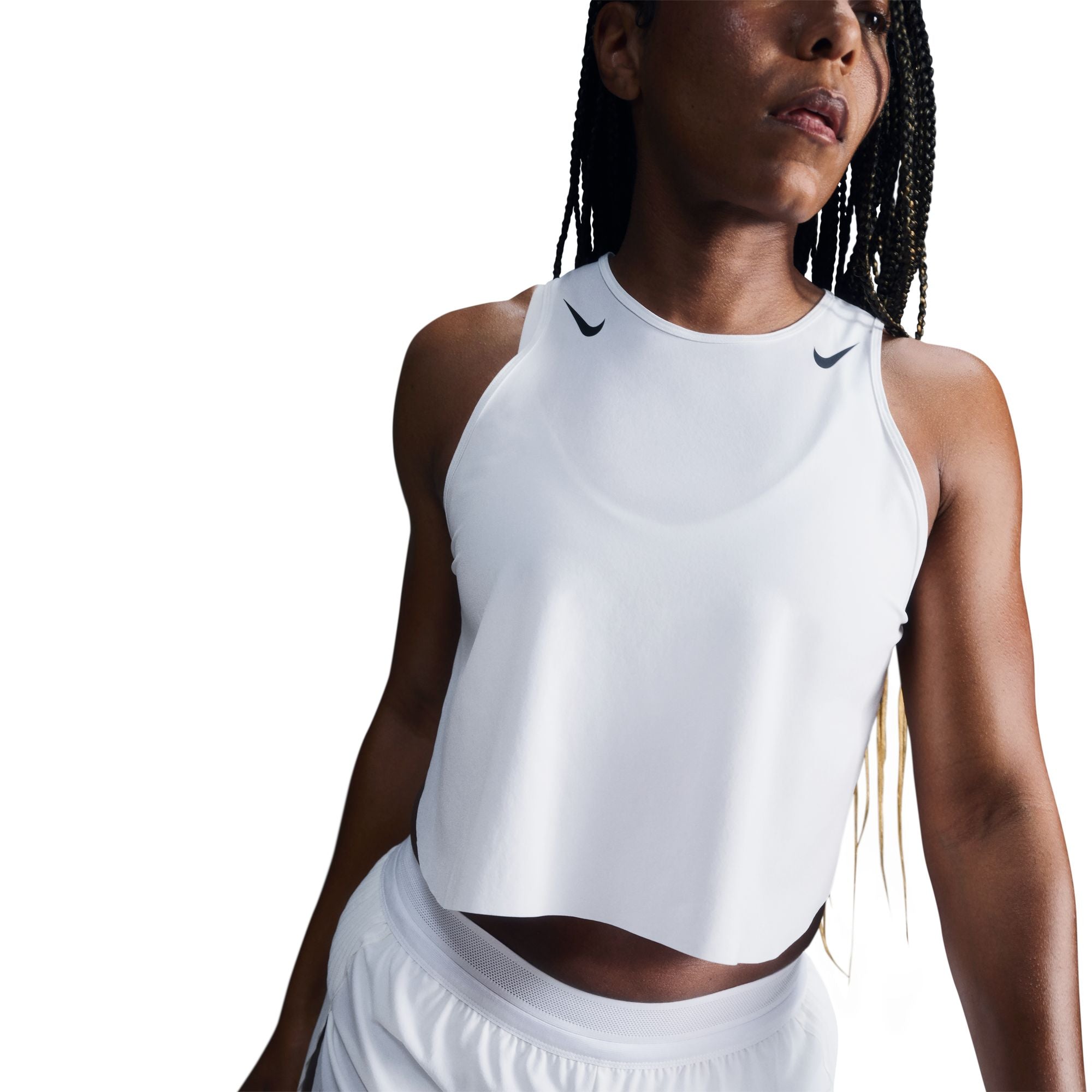 Women's AeroSwift Dri-FIT ADV Cropped Running Tank Top - Moisture Wicking, Breathable Workout Shirt (White/Black) | Perfect for Gym, Jogging & Outdoor Sports