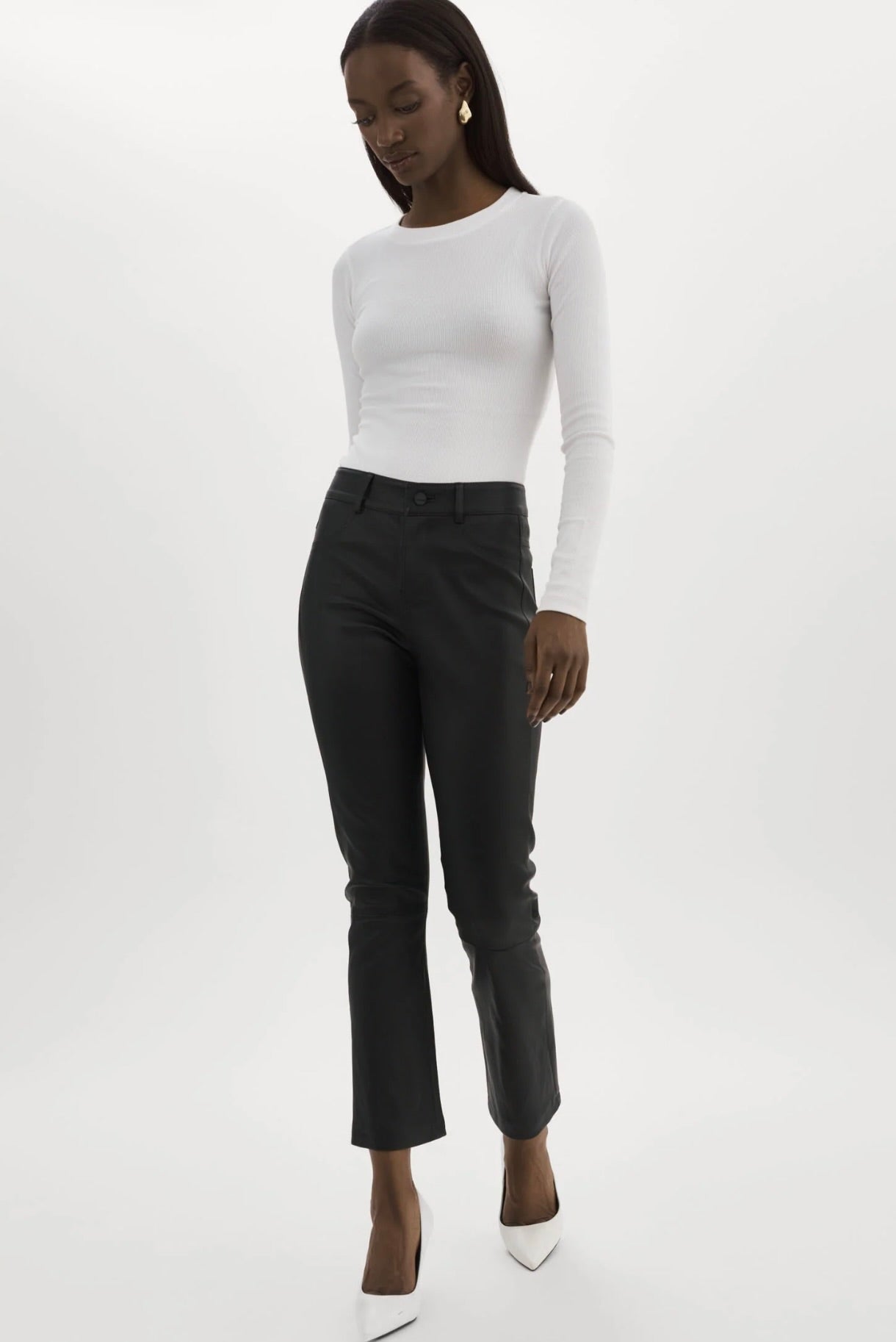 Faris Stretch Leather Pants for Women - High Waist Faux Leather Leggings with Side Pockets - Comfortable & Stylish for Night Out, Party, or Casual Wear