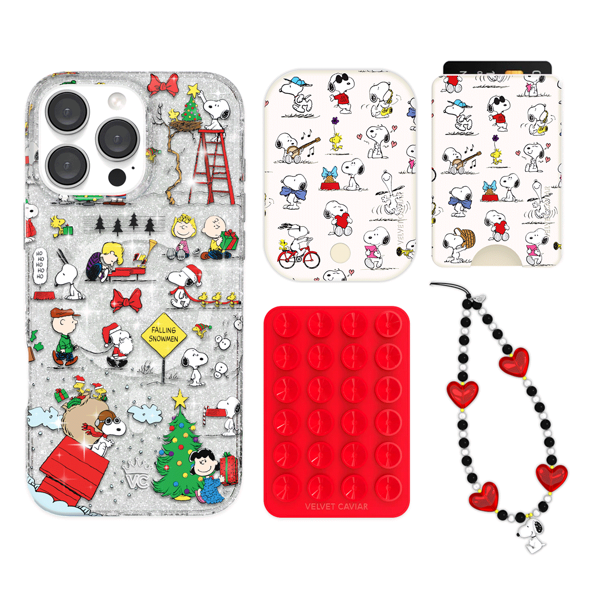 Snoopy Christmas Glitter iPhone Case with Wallet - Cute Cartoon Character Phone Cover & Card Holder Set - Perfect Holiday Gift for Fans, Family & Friends (Great for Travel, Shopping & Daily Use)