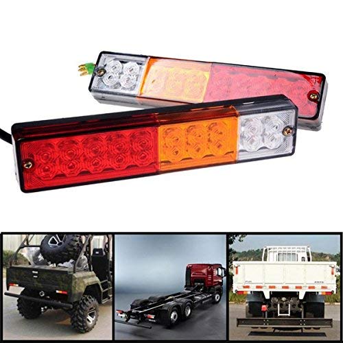 2Pcs LED Trailer Lights - Red/Amber/White 20LEDs for Truck Tail Lights | Brake, Turn Signal & Running Lights