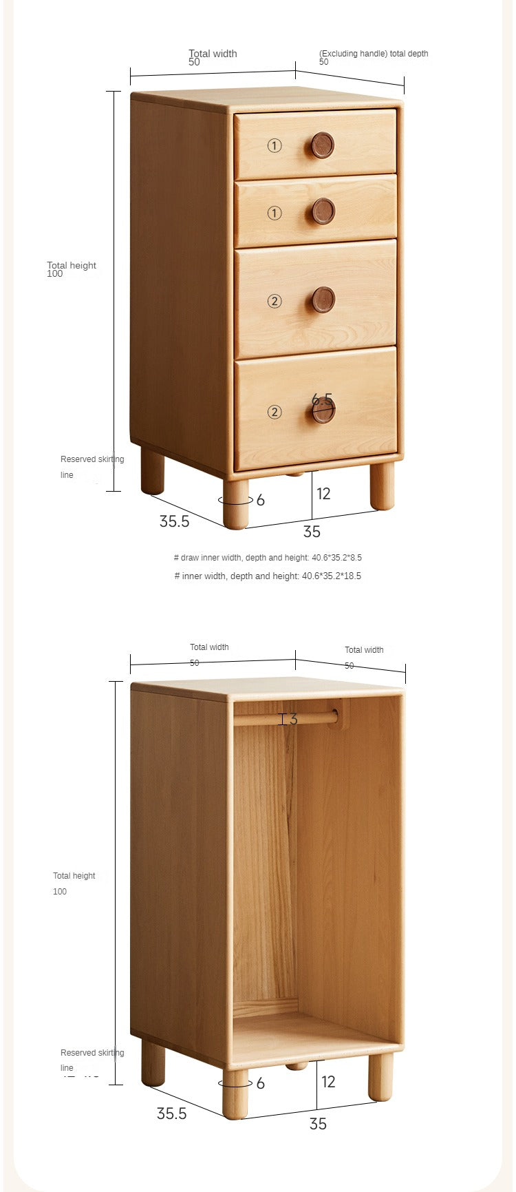 Solid Wood Beech & Rubber Kids Wardrobe - Multi-Functional Storage Cabinet for Bedroom, Nursery, and Playroom Organization