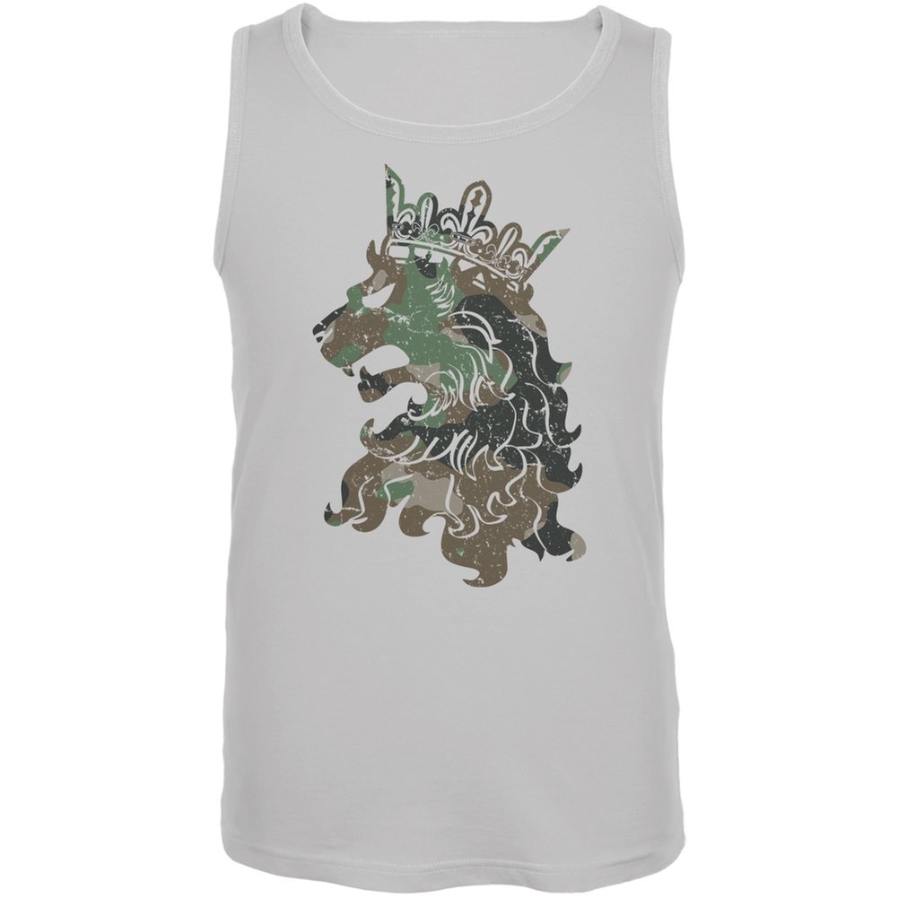 Old Glory Camo Heraldic Lion White Adult Tank Top - Medium Size | Patriotic Graphic Tee for Men & Women | Perfect for 4th of July, BBQ, and Outdoor Events