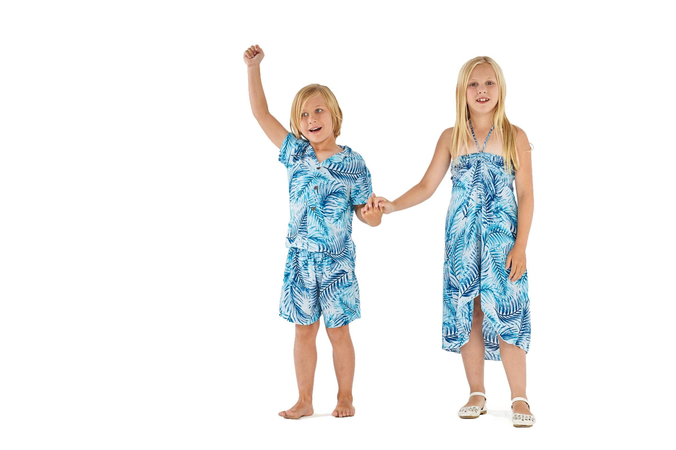 Hawaiian Luau Outfits for Siblings - Matching Boy & Girl Tropical Shirts & Dresses in Vibrant Patterns | Perfect for Family Vacations, Beach Parties & Summer Photoshoots