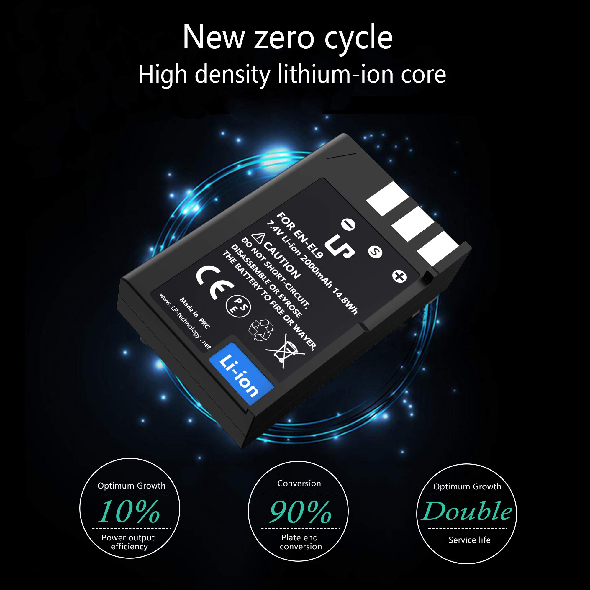 LP EN-EL9/EN-EL9a Replacement Battery 2000mAh - Compatible with Nikon D40/D40X/D60/D3000/D5000 Digital Cameras & MH-23 Charger - High Capacity Camera Battery for Travel Photography & Professional Shooting