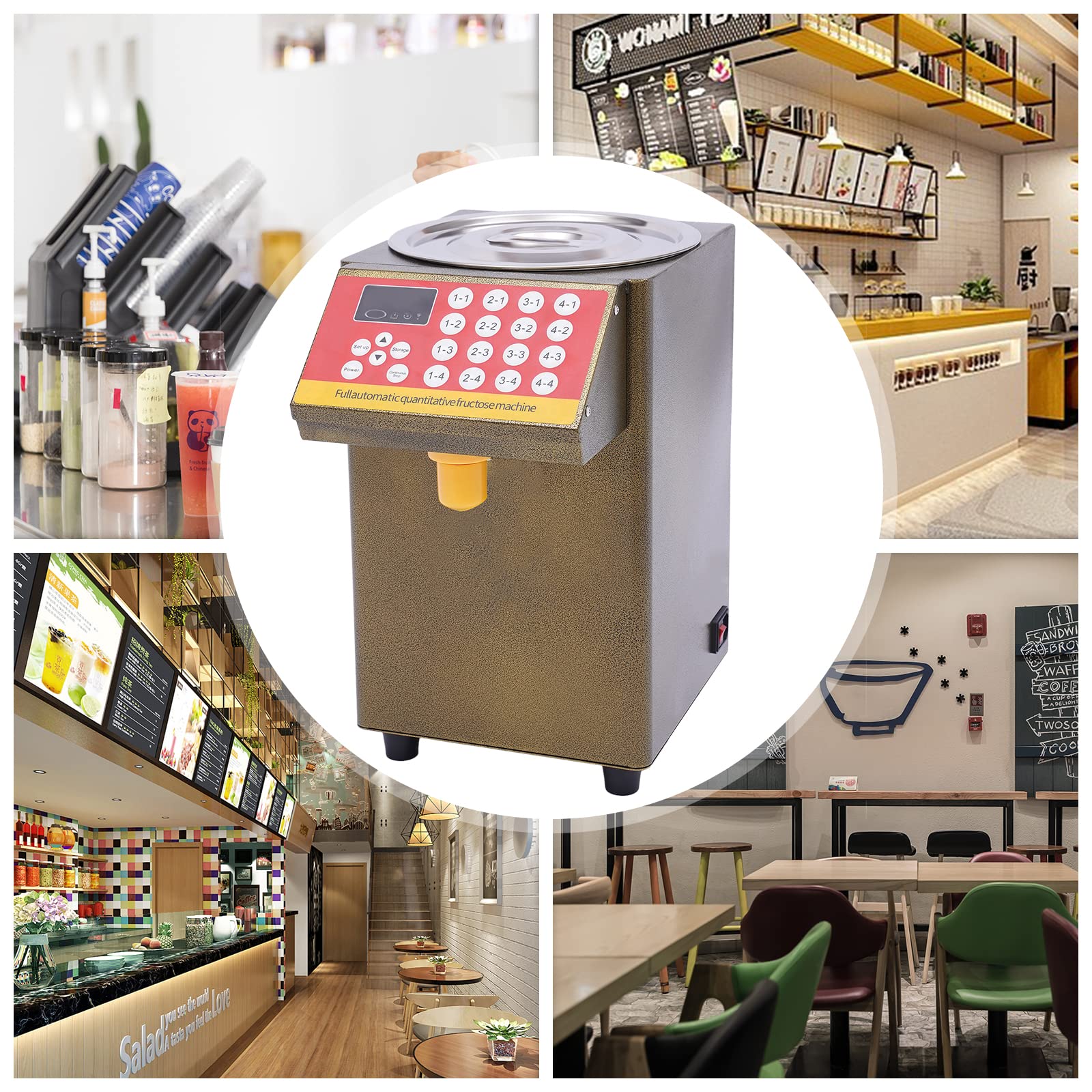 Automatic Sugar Syrup Dispenser 2 Gallon - Fructose Dispenser for Bubble Tea, Milk Tea & Soft Drinks - 110V Commercial Drink Equipment for Cafes, Shops & Restaurants