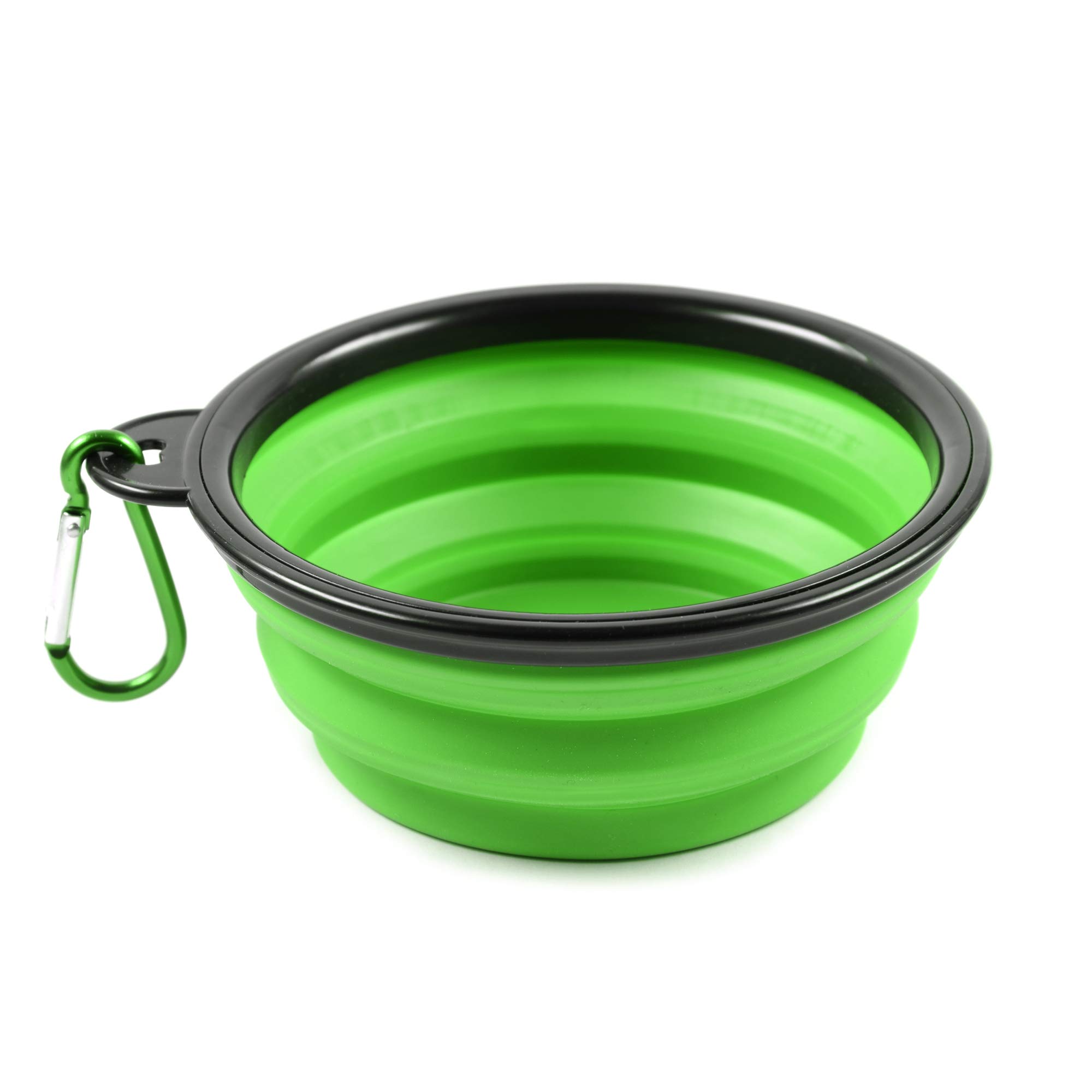Foldable Collapsible Silicone Pet Travel Bowl for Dogs & Cats - 350ml Portable Water Food Dish with Carabiner Clip (Green) - Perfect for Hiking, Camping & Outdoor Adventures