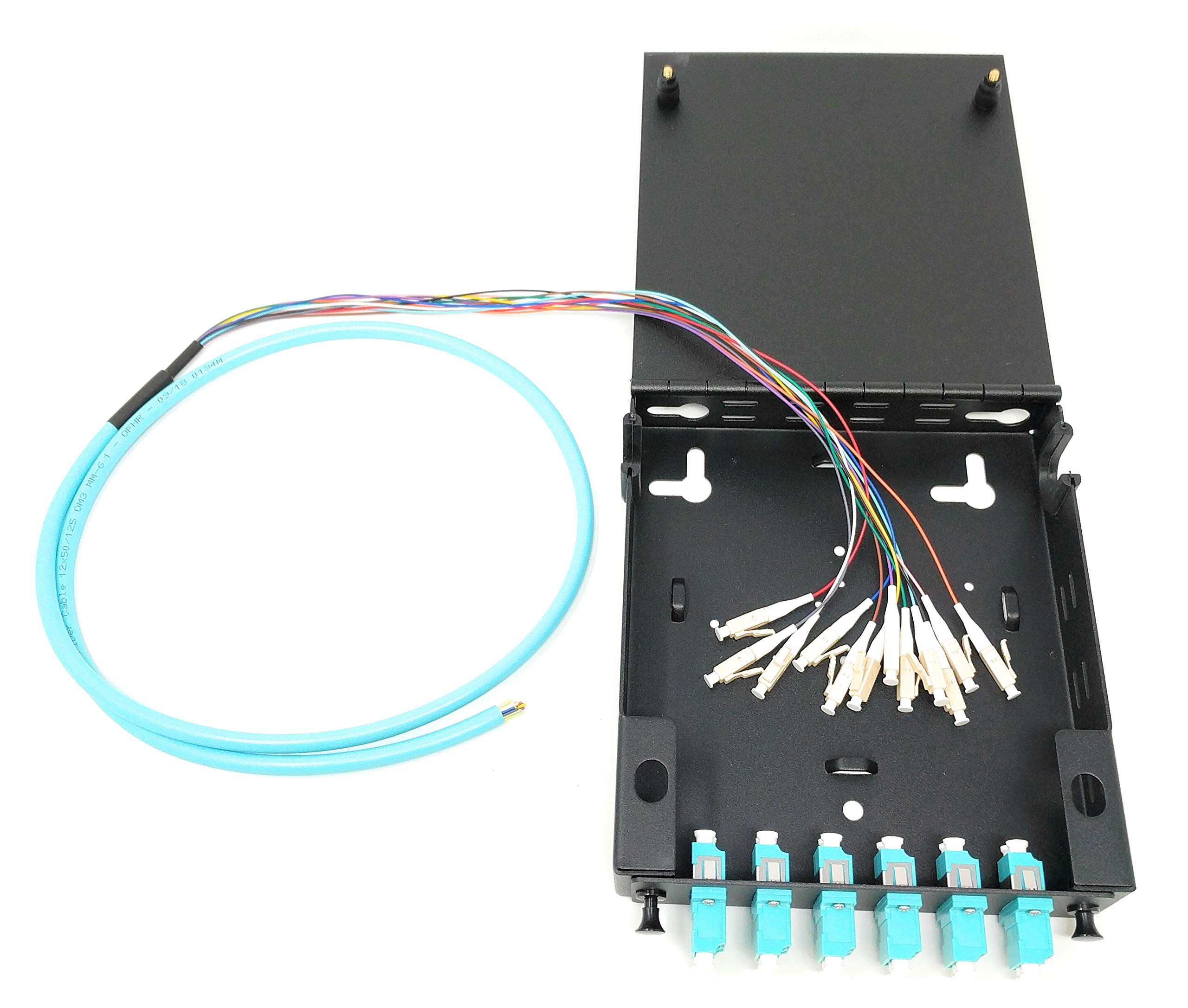12-Port Wall Mount Fiber Enclosure with Splicing Module - OM3 Multimode LC-UPC Kit | Includes 1M 12-Strand Pigtail & 6-Port Duplex Panel | Ideal for Data Centers, Telecom Rooms & Network Installations
