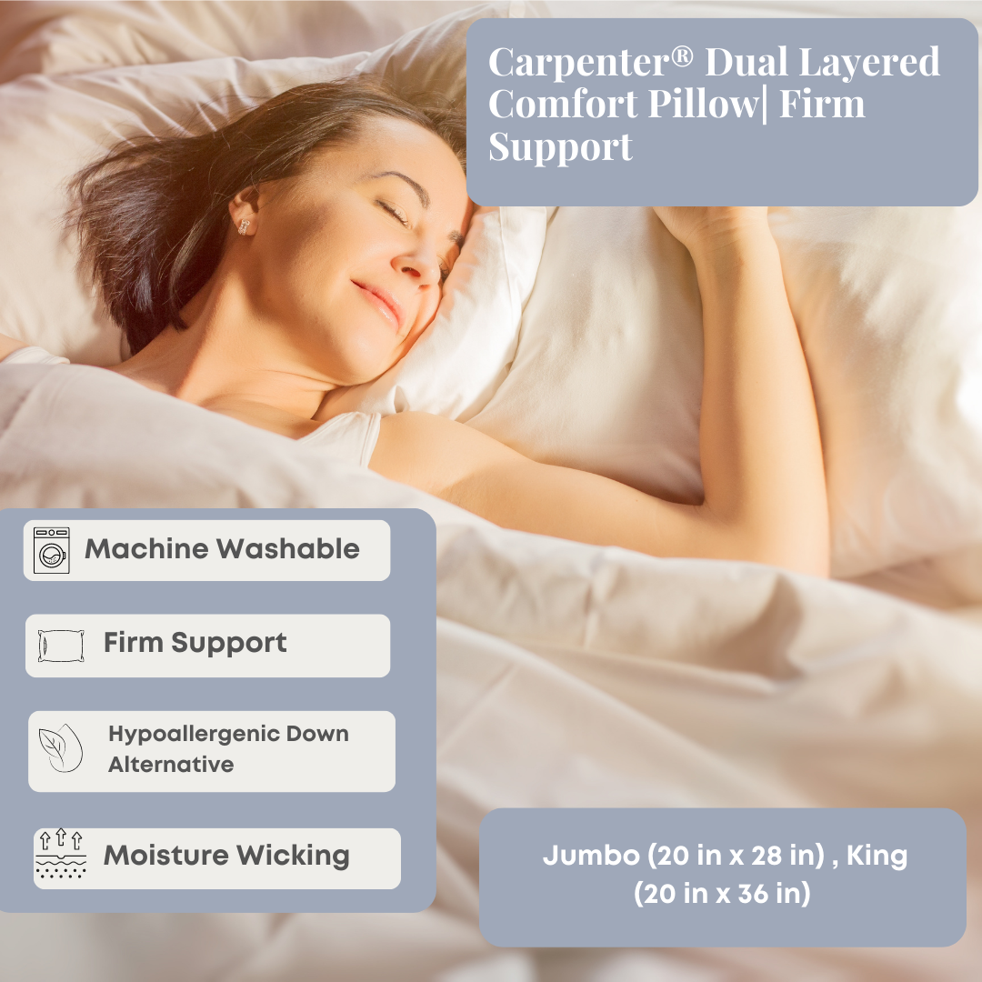 Dual Layer Comfort Pillow for Neck and Back Support - Medium Firmness for Side & Back Sleepers - Perfect for Home, Office & Travel Use